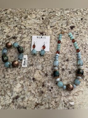 Mixit Light Blue and Teal Beaded Jewelry Set with Bronze Accents
